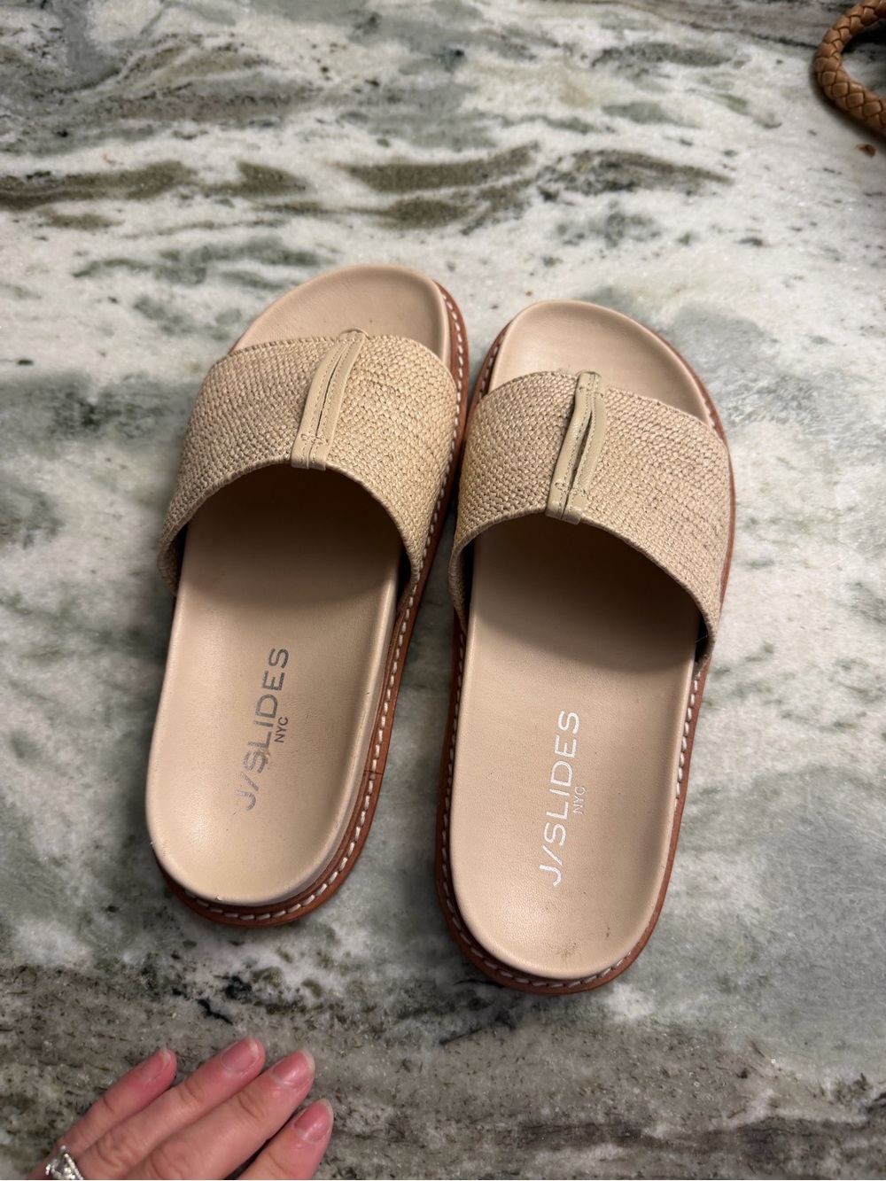 J/SLIDES Natural Beige Woven Slide Sandals